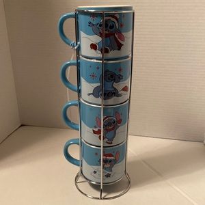 Disney stacked Stitch mugs from movie lilo and Stitch Christmas metal rack